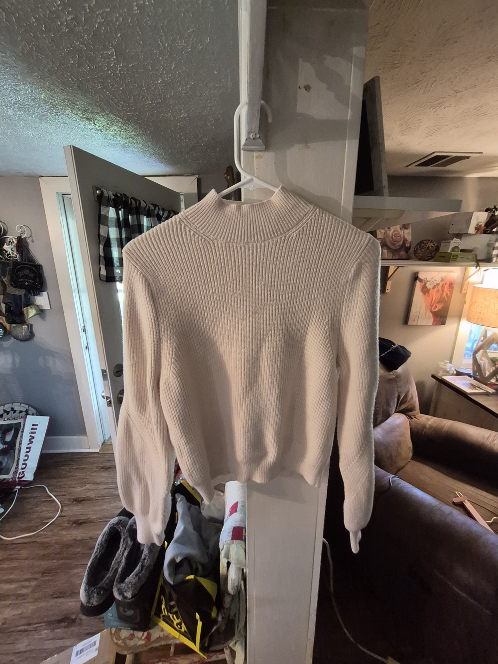 Zara Women's Cream Ribbed Mock Neck Sweater